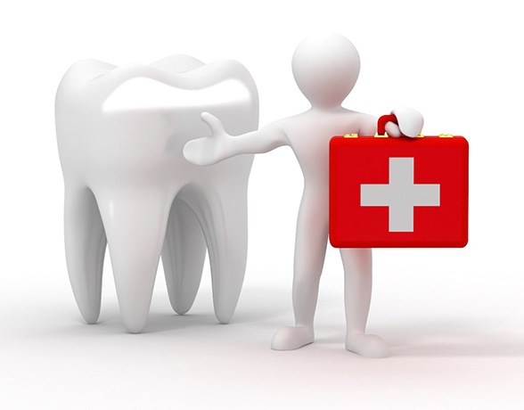 Render of tooth and medical kit; emergency dentistry for special needs patients in Grand Prairie, TX