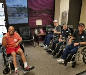 Dental patient in wheel chair in the dental office waiting room